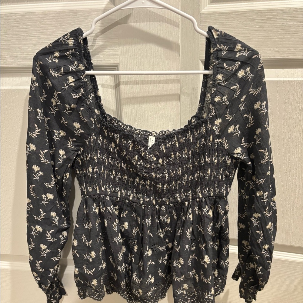 Floral Smocked Black Top